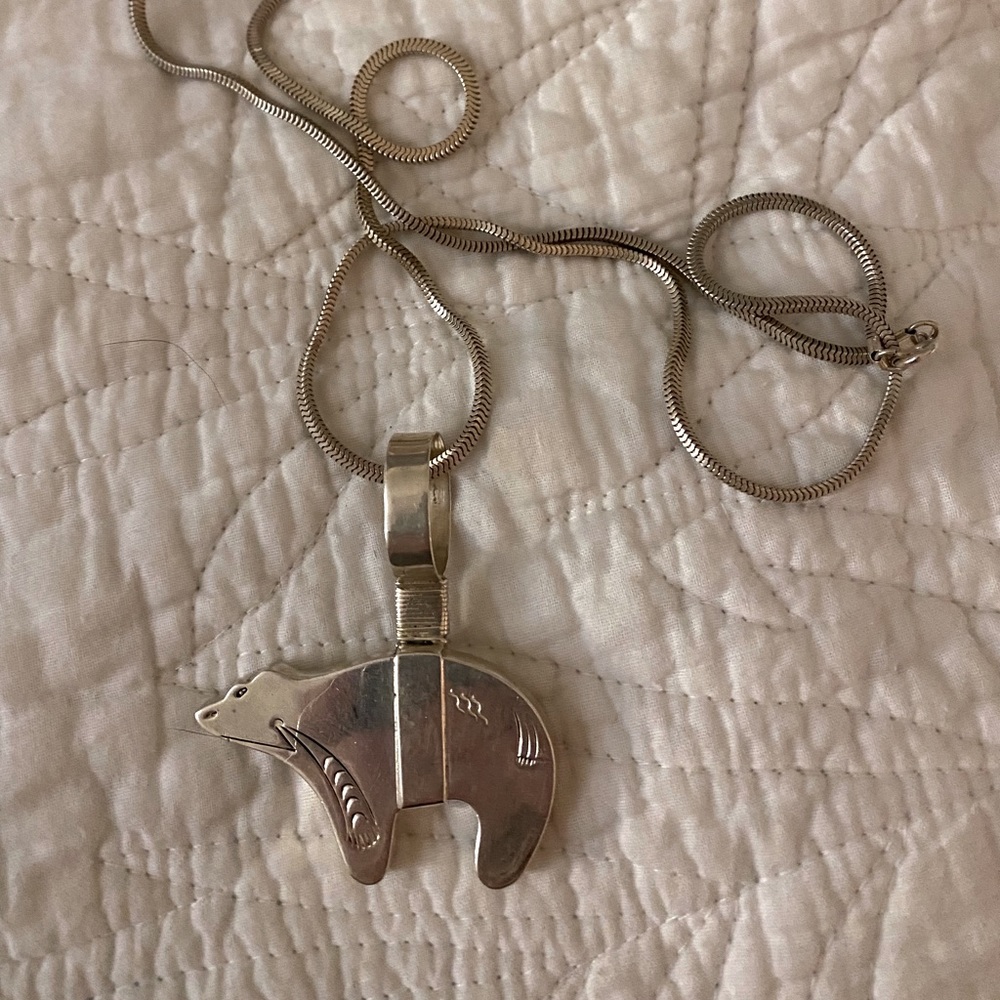 Authentic Large Native American Bear Totem Sterling 925 30” Necklace